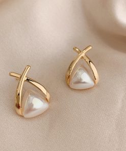Korean Metallic Cross Pearl Drop Earrings - High-End Light Luxury Stud Earrings for Women, Stylish Niche Accessories 2025