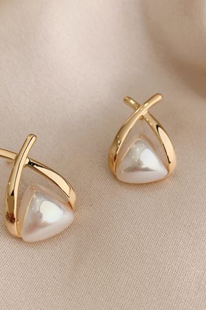 Korean Metallic Cross Pearl Drop Earrings - High-End Light Luxury Stud Earrings for Women, Stylish Niche Accessories 2025