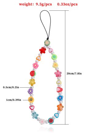 Korean Minimalist Rainbow Bead Phone Strap Lanyard for Women - Heart Key Design, European and American Style Accessory
