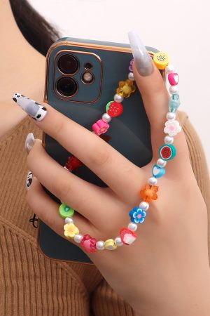 Korean Minimalist Rainbow Bead Phone Strap Lanyard for Women - Heart Key Design, European and American Style Accessory