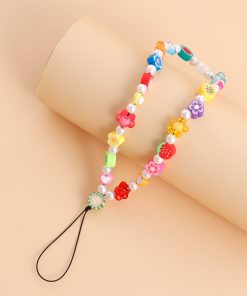 Korean Minimalist Rainbow Bead Phone Strap Lanyard for Women - Heart Key Design, European and American Style Accessory
