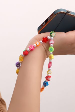 Korean Minimalist Rainbow Bead Phone Strap Lanyard for Women - Heart Key Design, European and American Style Accessory