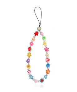 Korean Minimalist Rainbow Bead Phone Strap Lanyard for Women - Heart Key Design, European and American Style Accessory