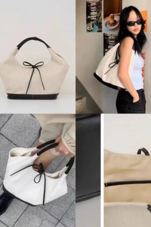 Korean Retro Canvas Tote Bag for Women, 2025 Fashion Commuter Handbag, Versatile Shoulder & Underarm Bag