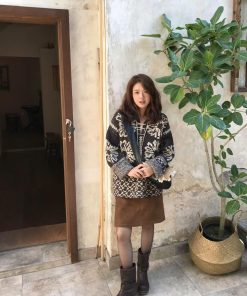 Korean Retro Pumpkin Jacquard Sweater for Women - Loose-Fitting High-End Knit Pullover Top