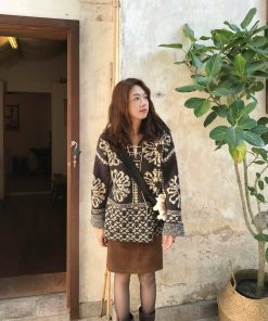Korean Retro Pumpkin Jacquard Sweater for Women - Loose-Fitting High-End Knit Pullover Top