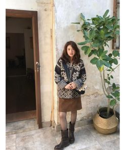 Korean Retro Pumpkin Jacquard Sweater for Women - Loose-Fitting High-End Knit Pullover Top