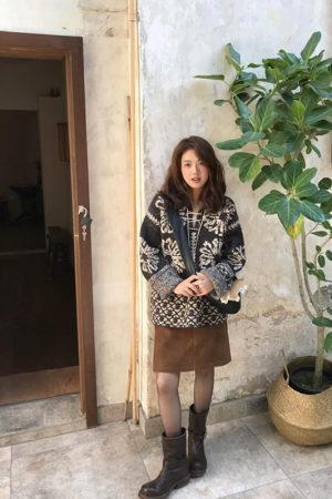 Korean Retro Pumpkin Jacquard Sweater for Women - Loose-Fitting High-End Knit Pullover Top