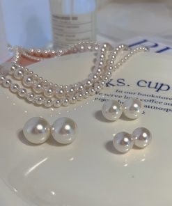 Korean S925 Silver Pearl Mother-of-Pearl Earrings - Retro Hong Kong Style, Simple and Versatile Large Earrings for Fashion Enthusiasts