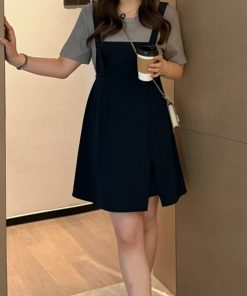 Korean Style 2025 Summer Fashion Dress for Women, Chic Casual Two-Piece Design, Trendy Niche Look