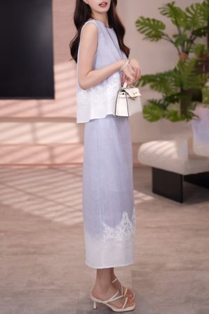 Korean Style 2025 Summer Spliced Lace Top & High Waist Skirt Two-Piece Set - Trendy Fashion for a Chic Look
