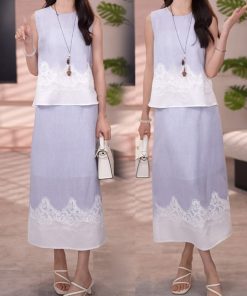 Korean Style 2025 Summer Spliced Lace Top & High Waist Skirt Two-Piece Set - Trendy Fashion for a Chic Look
