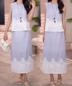 Korean Style 2025 Summer Spliced Lace Top & High Waist Skirt Two-Piece Set - Trendy Fashion for a Chic Look
