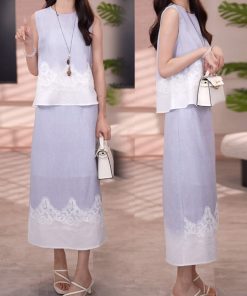 Korean Style 2025 Summer Spliced Lace Top & High Waist Skirt Two-Piece Set - Trendy Fashion for a Chic Look