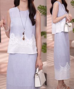 Korean Style 2025 Summer Spliced Lace Top & High Waist Skirt Two-Piece Set - Trendy Fashion for a Chic Look