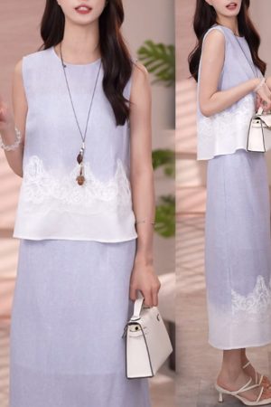 Korean Style 2025 Summer Spliced Lace Top & High Waist Skirt Two-Piece Set - Trendy Fashion for a Chic Look