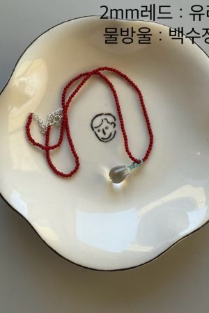 Korean Style 925 Sterling Silver Red Agate White Crystal Water Drop Pendant Necklace - Light Luxury High-End Jewelry