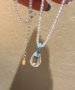 Korean Style 925 Sterling Silver Red Agate White Crystal Water Drop Pendant Necklace - Light Luxury High-End Jewelry