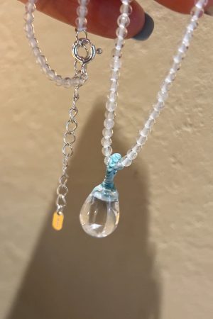 Korean Style 925 Sterling Silver Red Agate White Crystal Water Drop Pendant Necklace - Light Luxury High-End Jewelry