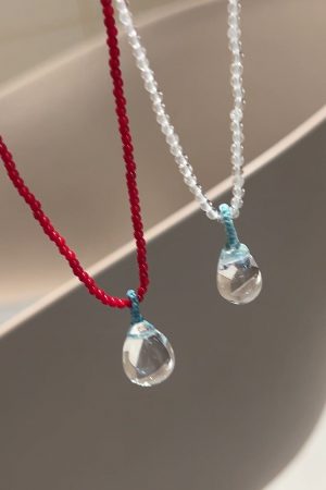 Korean Style 925 Sterling Silver Red Agate White Crystal Water Drop Pendant Necklace - Light Luxury High-End Jewelry