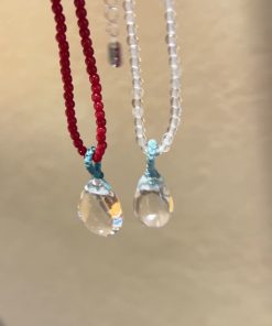 Korean Style 925 Sterling Silver Red Agate White Crystal Water Drop Pendant Necklace - Light Luxury High-End Jewelry