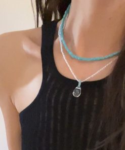 Korean Style 925 Sterling Silver Red Agate White Crystal Water Drop Pendant Necklace - Light Luxury High-End Jewelry