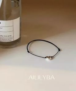 Korean Style Adjustable Drawstring Bracelet in S925 Pure Silver with Heart Design - Simple and Versatile Hand Rope Accessory