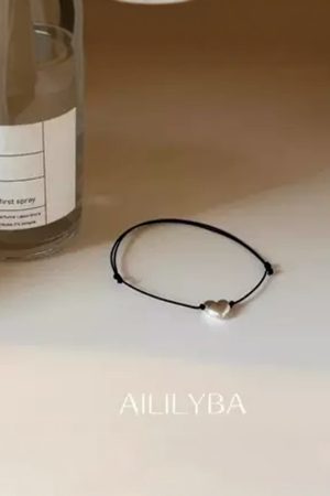 Korean Style Adjustable Drawstring Bracelet in S925 Pure Silver with Heart Design - Simple and Versatile Hand Rope Accessory