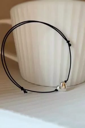Korean Style Adjustable Drawstring Bracelet in S925 Pure Silver with Heart Design - Simple and Versatile Hand Rope Accessory