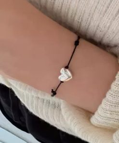 Korean Style Adjustable Drawstring Bracelet in S925 Pure Silver with Heart Design - Simple and Versatile Hand Rope Accessory