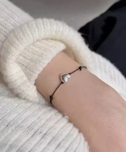 Korean Style Adjustable Drawstring Bracelet in S925 Pure Silver with Heart Design - Simple and Versatile Hand Rope Accessory