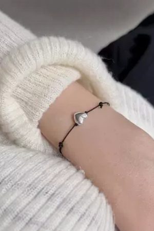 Korean Style Adjustable Drawstring Bracelet in S925 Pure Silver with Heart Design - Simple and Versatile Hand Rope Accessory