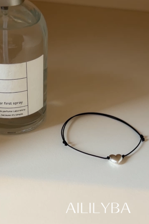Korean Style Adjustable Drawstring Bracelet in S925 Pure Silver with Heart Design - Simple and Versatile Hand Rope Accessory