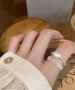 Korean-Style Adjustable Open Finger Heart Lace Ring for Women - Trendy High-End Fashion Accessory 2025