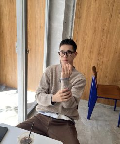 Korean Style Autumn Winter Loose Henley Neck Sweater for Men - Casual Pullover Top in Cozy Design