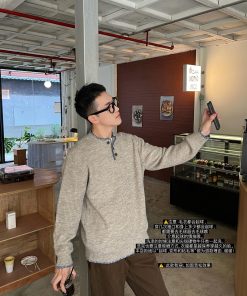 Korean Style Autumn Winter Loose Henley Neck Sweater for Men - Casual Pullover Top in Cozy Design