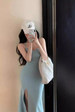 Korean-Style Backless Hollow Lace-Up Dress for Women, Fitted Waist Bodycon Mermaid Skirt, Figure-Flattering Evening Dress