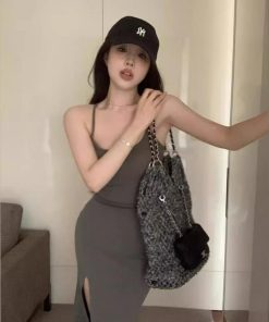 Korean-Style Backless Hollow Lace-Up Dress for Women, Fitted Waist Bodycon Mermaid Skirt, Figure-Flattering Evening Dress