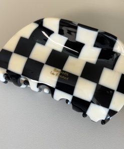 Korean Style Black and White Checkerboard Half-Moon Acetate Hair Claw Shark Clip for Effortless Chic Hairdos