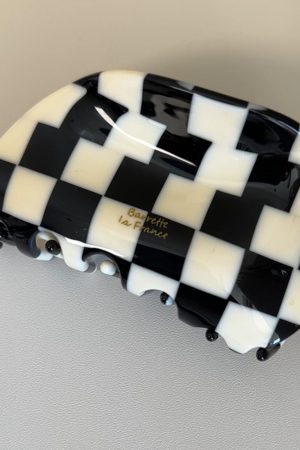Korean Style Black and White Checkerboard Half-Moon Acetate Hair Claw Shark Clip for Effortless Chic Hairdos