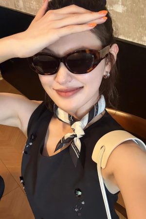 Korean-Style Black and White Printed Silk Scarf - Versatile Elegant Neck Scarf, Hair Tie, Bag Accessory for Mature Fashion