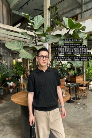 Korean Style Black Ice Silk Knitted Henley T-Shirt for Men - Casual Loose Short Sleeve Summer Top