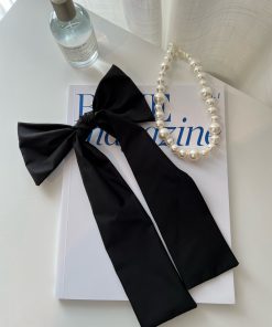 Korean Style Black Long Bow Hair Clip - Classic INS Spring Accessory for Women, Elegant Hair Ornament