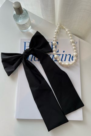 Korean Style Black Long Bow Hair Clip - Classic INS Spring Accessory for Women, Elegant Hair Ornament