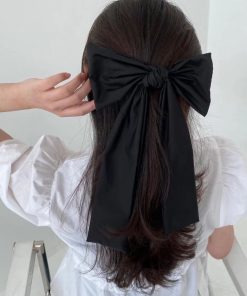 Korean Style Black Long Bow Hair Clip - Classic INS Spring Accessory for Women, Elegant Hair Ornament