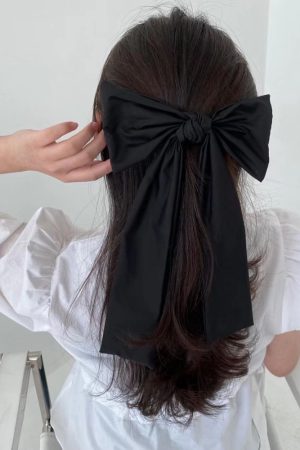 Korean Style Black Long Bow Hair Clip - Classic INS Spring Accessory for Women, Elegant Hair Ornament