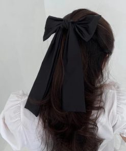 Korean Style Black Long Bow Hair Clip - Classic INS Spring Accessory for Women, Elegant Hair Ornament