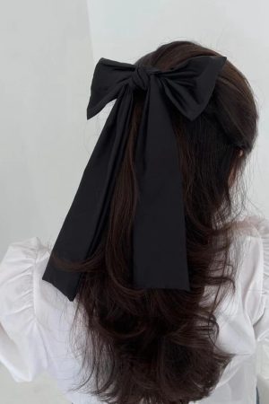 Korean Style Black Long Bow Hair Clip - Classic INS Spring Accessory for Women, Elegant Hair Ornament