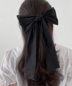 Korean Style Black Long Bow Hair Clip - Classic INS Spring Accessory for Women, Elegant Hair Ornament
