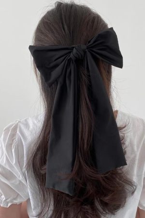 Korean Style Black Long Bow Hair Clip - Classic INS Spring Accessory for Women, Elegant Hair Ornament